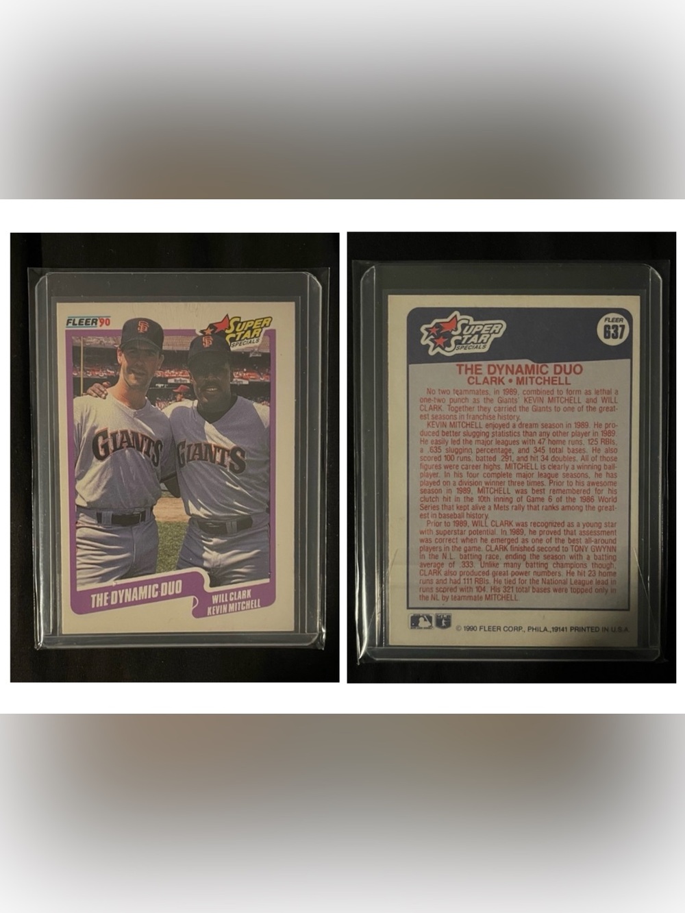 S.F. Giants Vintage 1990 Fleer #637 Will Clark + Kevin Mitchell DYNAMIC DUO Card